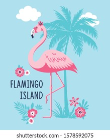 FLAMINGO ISLAND BLUE SUMMER TEES DESIGNS PRINT