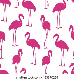 Flamingo isolated. Exotic bird. Flamingo silhouette, illustrations vector. Pink flamingo seamless pattern in vector