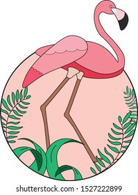 Flamingo in jungle vector illustration. Creative flamingo logo icon design. Flamingo in jungle color isolated on white background. 