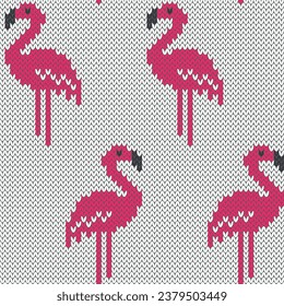 Flamingo knitted seamless pattern for sweater or socks design. Vector illustration.