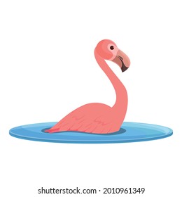 Flamingo in lake icon cartoon vector. Tropical bird. Cute pink flamingo