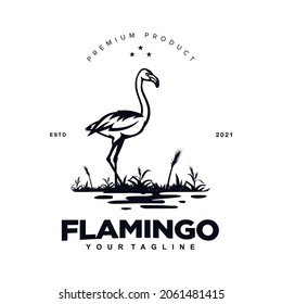 Flamingo In Lake Logo Design Template Inspiration Idea