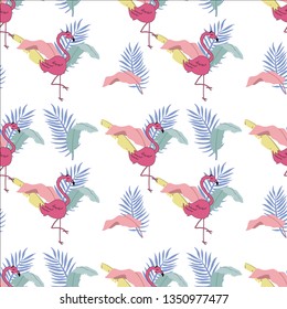 flamingo leaf garden pattern girl tee illustration art vector 