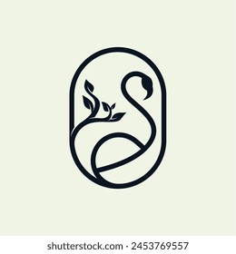 Flamingo and leaf line Logo Design Template. Abstract luxury and flamingo Vector Illustration