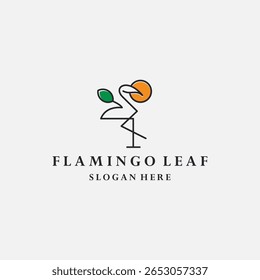 Flamingo folha logotipo modelo vetor ilustração design