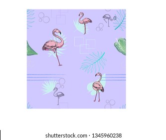 flamingo and leaves on a pink background