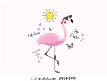 flamingo lettering summer design vector