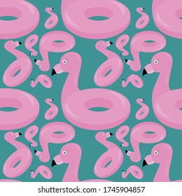 Flamingo lifebouy pattern , illustration, vector on white background