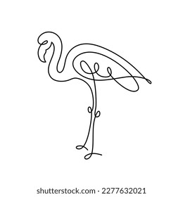 ARTE DE LÍNEA DE FLAMINGO. Pájaro vector. Vector continuo de dibujo de línea para el afiche de impresión, tarjeta, tatuaje de pegatinas. Arte de una sola línea. Ilustración dibujada a mano sobre fondo blanco. Estilo de contorno simple