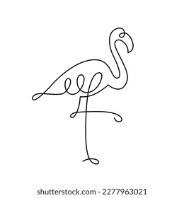 FLAMINGO LINE ART. Vector bird. Continuous Line Drawing Vector for print poster, card, sticker tattoo. Single line art. One Line Hand Drawn Illustration on White Background. Simple outline style