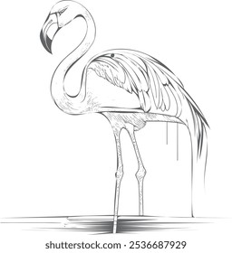Diseño de Vector de arte de línea Flamingo