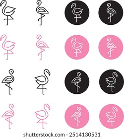 Color de línea de flamenco y paquete de iconos de círculo