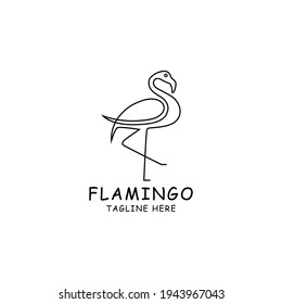 Flamingo line drawing of logos, icons, labels. Decorative elements. in trendy line style