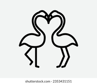 Flamingo Line Symbol Zwei Vogelliebe Lover Pair Romantik Romantischer Tierpark Natur zusammen Cartoon Schwarz White Outline Form Symbol Vektorsymbol
