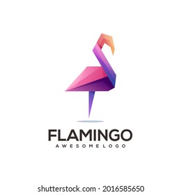 Flamingo Logo colorful Geometric Origami Gradient