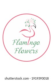 Flamingo Logo Design Card Flowers Vector 