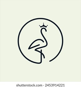Flamingo logo design line in circle Vector Image, template, animal