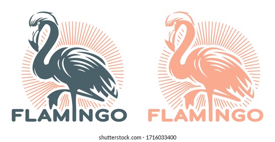 Flamingos - ilustración vectorial. Diseño de logotipo, símbolo y emblema en un fondo blanco.