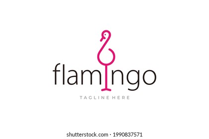 Flamingo logo design with simple minimalist line art monoline style.