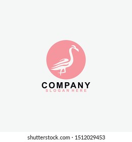 Flamingo Logo Design Vector Template. Isolated In Pink Colour. Vector 