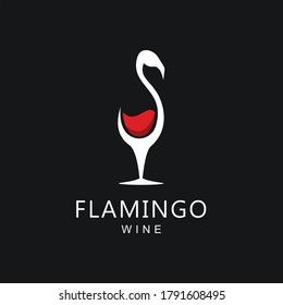 Flamingo Logo design vector template with Wine Concept style. Drink icon Business.