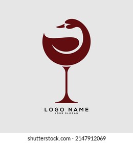 Flamingo Logo design vector template with Wine Concept style