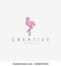 Flamingo logo.  Linear logo, in the form of a flamingo.