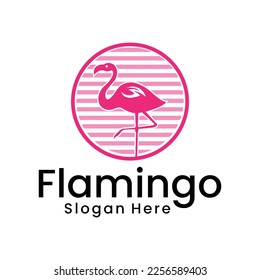 flamingo logo with pink color, animal art logo design illustration flamingo logo, vector template