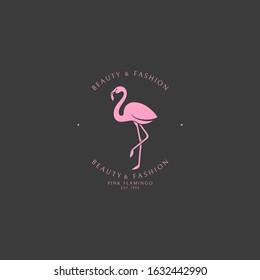 Flamingo. Logo template. Beauty and fashion. Pink flamingo on black background 