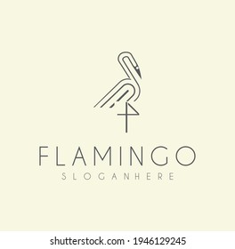 Flamingo logo vector line outline monoline icon illustration. One Line Art Heron Logo Template Stock Vector