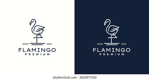 flamingo logo vector line outline mono line icon illustration