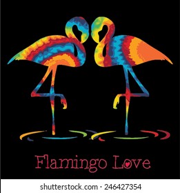 Flamingo Love. Hippie style Vector illustration.