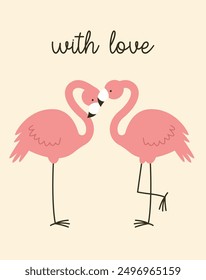 Flamingo con la Ilustración vectorial de la tarjeta de la Boda del amor