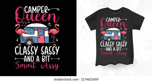 Flamingo Lover Camping Crew Funny Outdoor Vintage Camper Camping RV Gifts Women T-shirt Design
