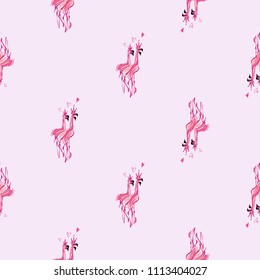 Flamingo lovers pattern. Vector seamless background with vector watercolor flamingo sketch. Colorful hand drawn illustration of tropic birds.