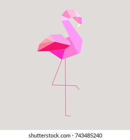 Flamingo low poly style. Polygonal mosaic vector illustration. Decorative origami paper flamingo