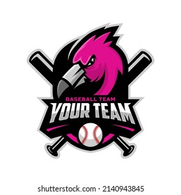 Flamingo mascot for baseball team logo. Vector illustration.	