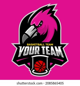 Flamingo mascot for a basketball team logo. Vector illustration. Great for team or school mascot or t-shirts and others.	