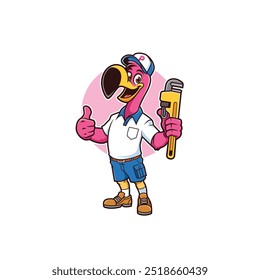 Flamingo mechanic logo mascot vector