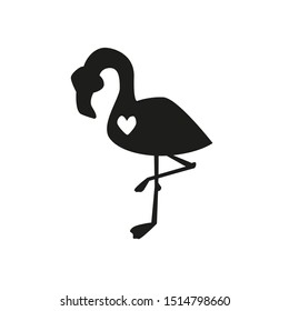 Flamingo minimalist scandinavian clipart vector image. Bird with heart silhouette to create baby shower cards, nursery wall art, stickers, decals, iron on, sublimation print.