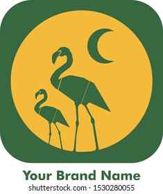 Flamingo Moon Logo Vector Design