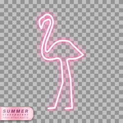 Flamingo Neon Effect Shape On Transparent Background.