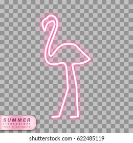 Flamingo neon effect shape on transparent background.