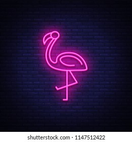 Flamingo neon sign vector. Flamingo Design template neon sign, summer light banner, neon signboard, nightly bright advertising, light inscription. Vector Illustration