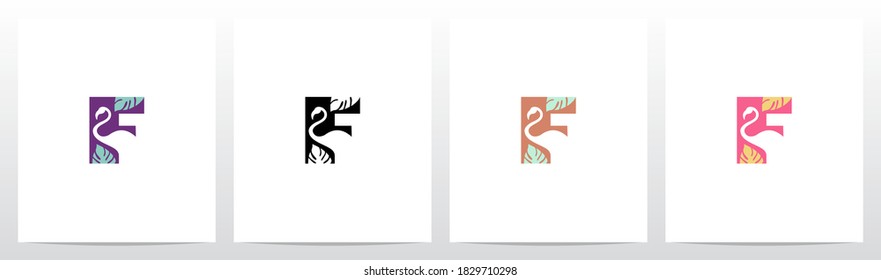 Flamingo On Letter Logo Design F
