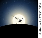 Flamingo on moonlight night. Endangered animal. Death and afterlife