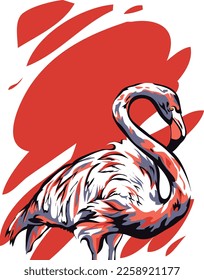 Flamingo sobre fondo rojo, minimalismo con dos colores (negro y gris)