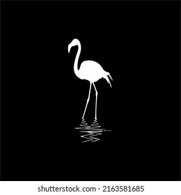 Flamingo on the Water Silhouette. Vector Illustration