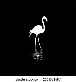 Flamingo on the Water Silhouette. Vector Illustration