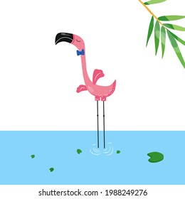 Flamingo on a white background. Vector illustration in cartoon style.